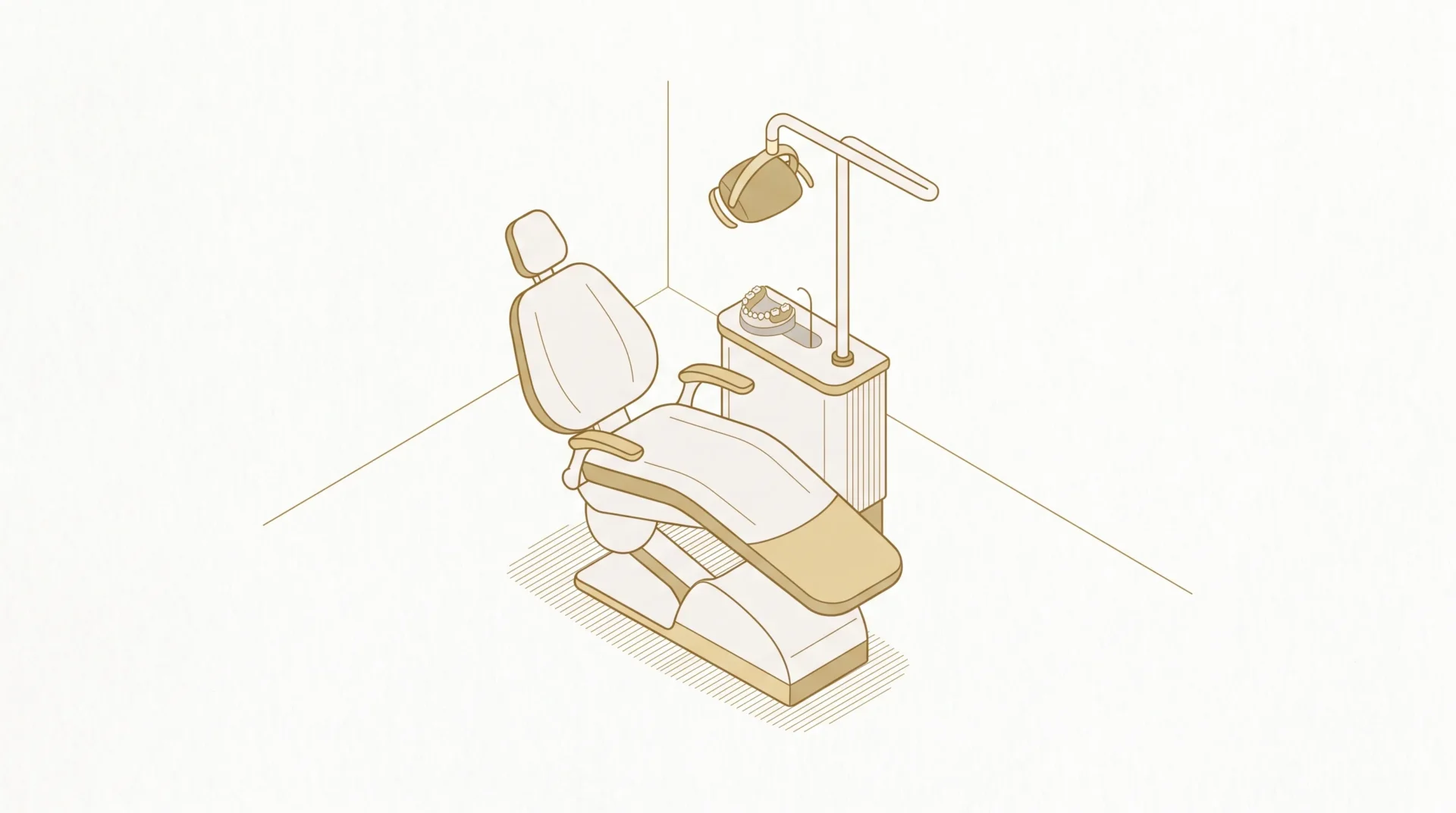 An empty dental chair sits beside a partial denture model in a Geelong treatment room.